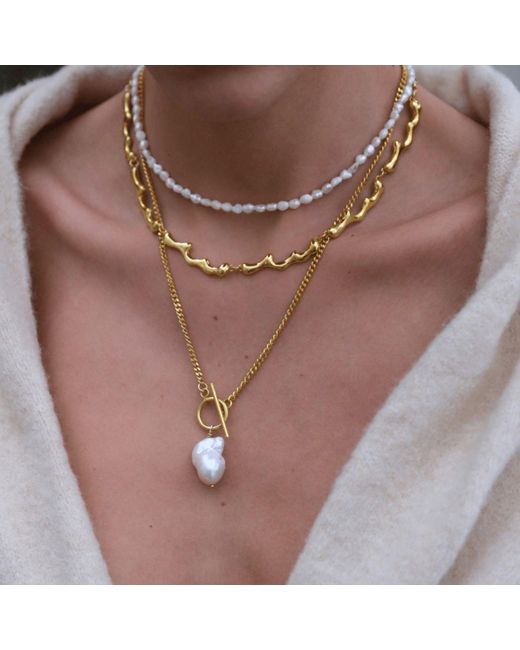 LINYA JEWELLERY Metallic Yao Baroque Pearl Chain Necklace
