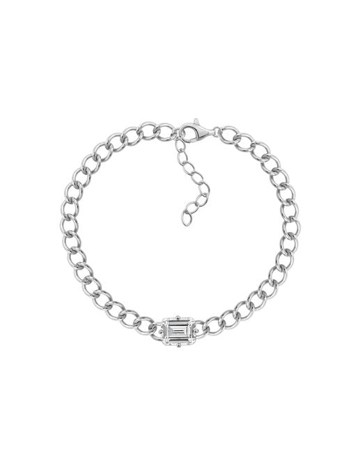 Diamonbliss Metallic Solo Emerald Curb Chain Bracelet, Platinum