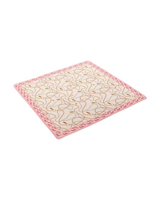 Le Parmentier Pink Heritage Chain And Pearls Silk Square Scarf