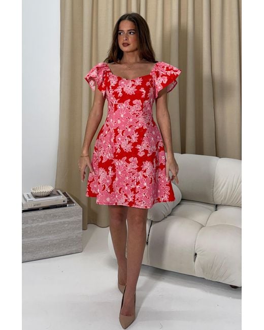 Girl In Mind Red Alex Broiderie Anglais Mini Dress