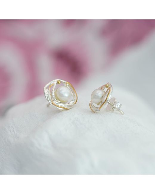 Isla Silver Metallic Freshwater Pearl Stud Earrings