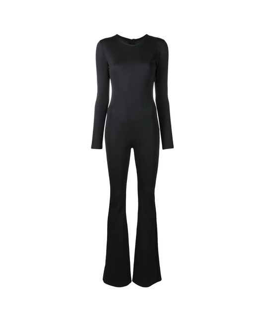 LIA ARAM Black Flared Fitted Dive Fabric Jumpsuit