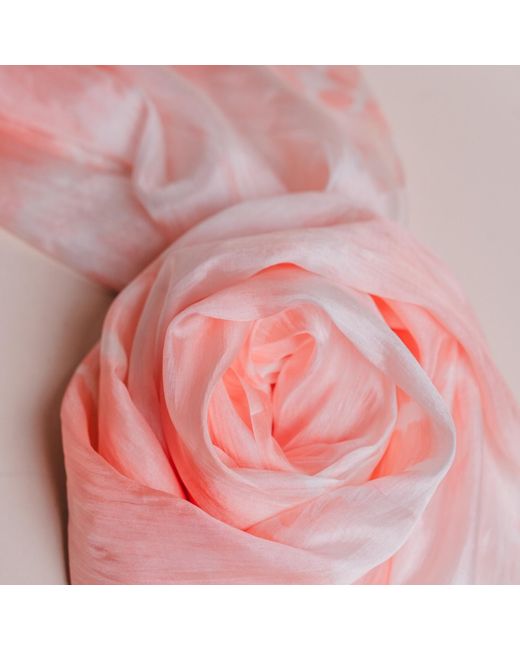 Silk and Bears Pink Coral Blush Shibori Silk Scarf – Hand-Dyed Mulberry Silk Shawl, Beach & Resort Cover-Up