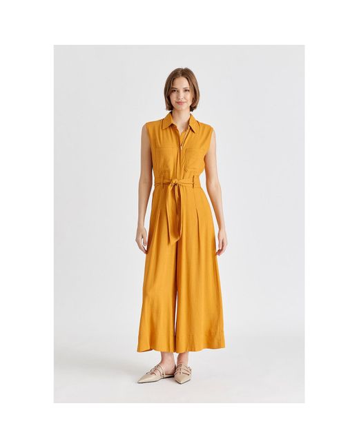 Paisie Metallic Linen Blend Jumpsuit With Stitch Details