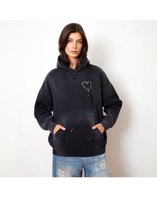 X Ilona Blue Black Love Riot Custom Distressed Frayed Cotton Hoodie