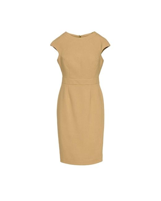 Conquista Natural Solid Colour Dress With Cap Sleeves Camel Color