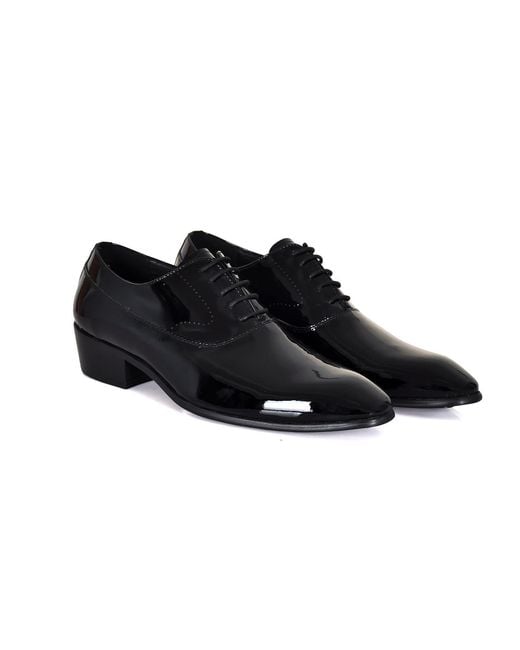 DAVID WEJ Black Frederick Patent Leather Dress Shoe With Cuban Heel for men