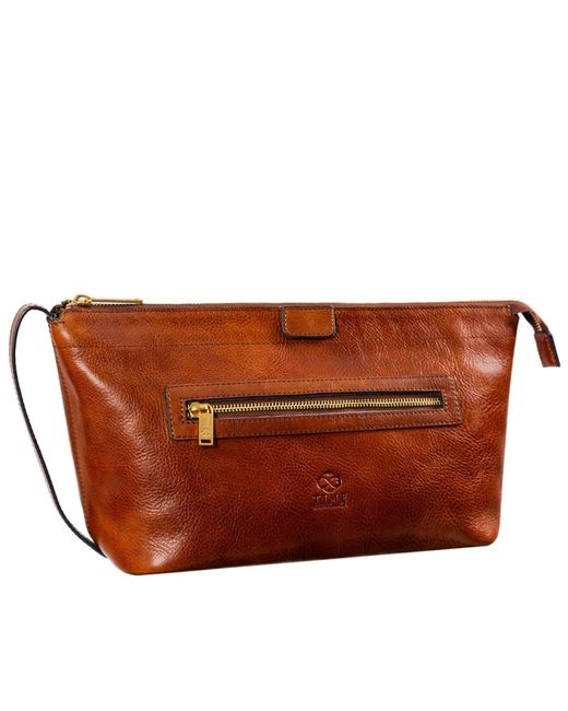 Time Resistance Brown Cognac Leather Cosmetic Bag Dopp Kit for men