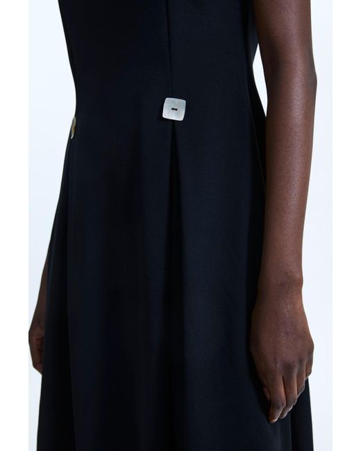 James Lakeland Black Cap Sleeve Button Midi Dress