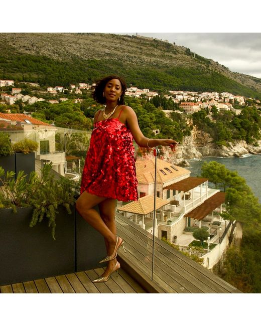 NALÈ Red Sequin Christmas Mini Dress – Festive Party Outfit