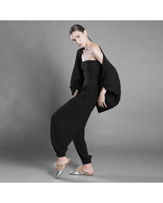 Silvia Serban Black Pleated Crepe Scarf-Shawl