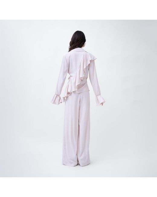BLUZAT Purple Neutrals Ruffled Wrap Blouse