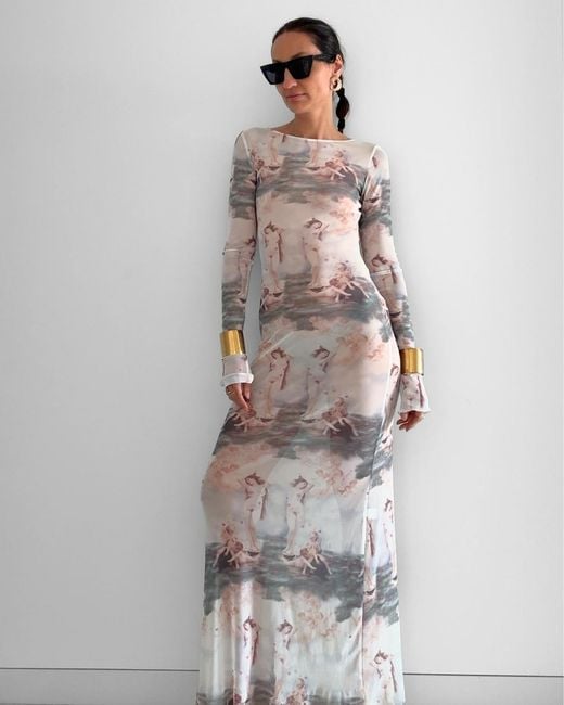 Alia Studio Gray Brume Maxi Mesh Dress