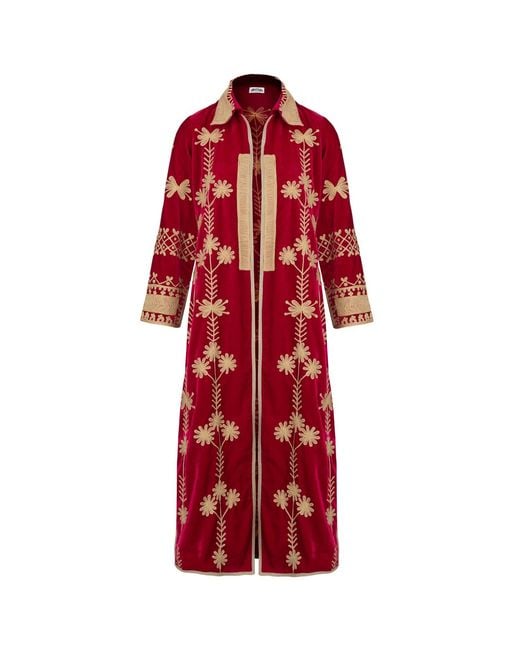 Antra Designs Red Fuchsia Silk Velvet Coat