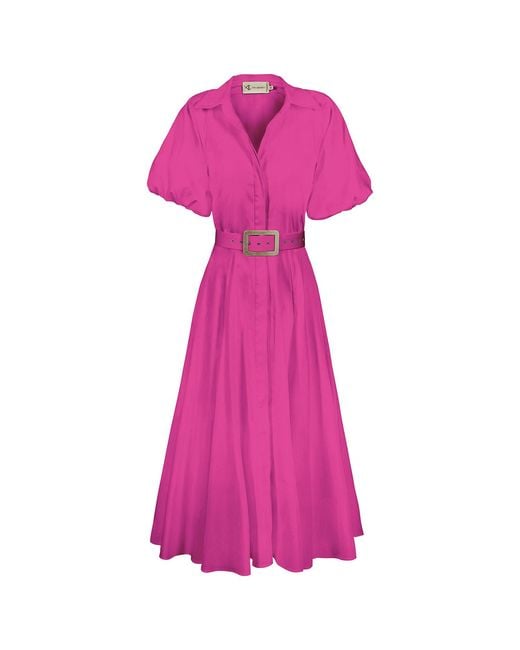 ALINA CERNĂTESCU Pink Oman Hot Midi Office Shirt Poplin Cotton Dress