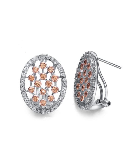 Genevive Jewelry Metallic Cubic Zirconia Ss Rose And White Gold Plated Oval Shape Earrings