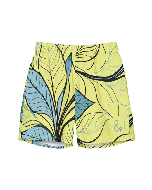 Anchor and Crew Yellow Exotic Leaves Pattern Recycled Fabric Swim Shorts for men
