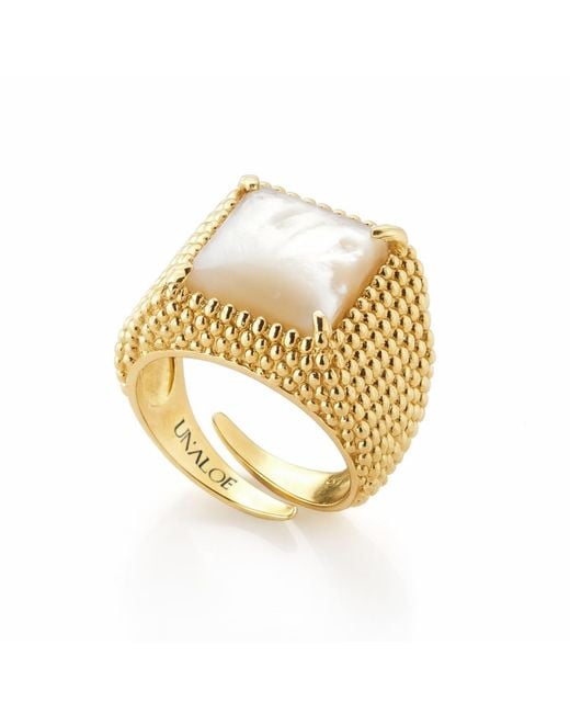 Unaloe Metallic Adjustable Square Ring-Plated With Mother Of Pearl for men