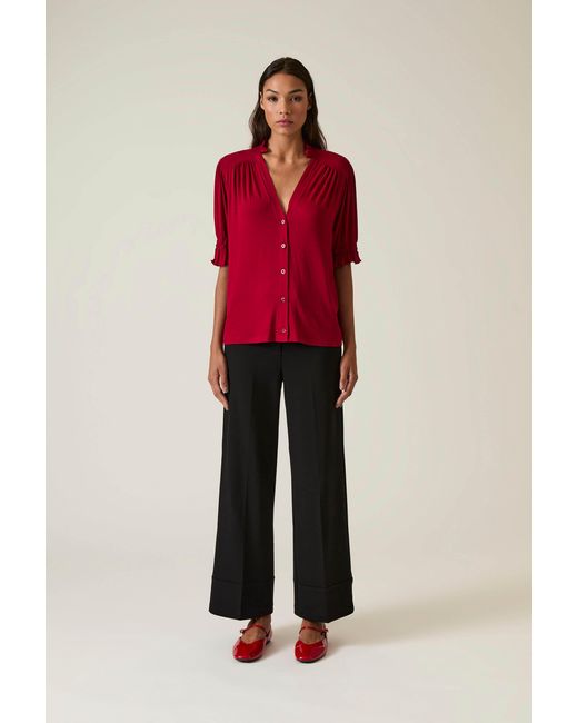 James Lakeland Red Burgundy V-Neck Jersey Blouse