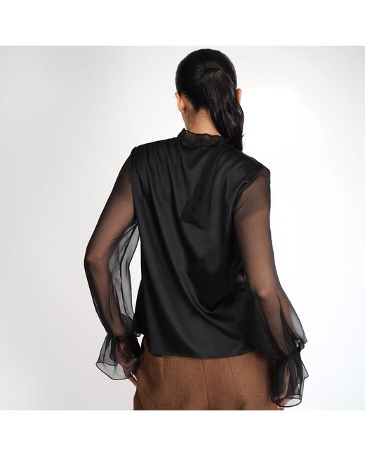 Gunda Hafner Ltd Black Silk Blouse With Sheer Sleeves