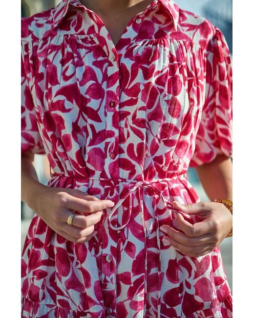 Yumi' Pink Floral Print Viscose Relaxed Shirt Dress