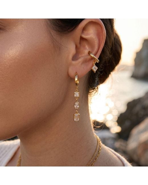 LINYA JEWELLERY Metallic Triangle Stone Dangling Cartilage & Plated Earring, Geometric Ear Cuff