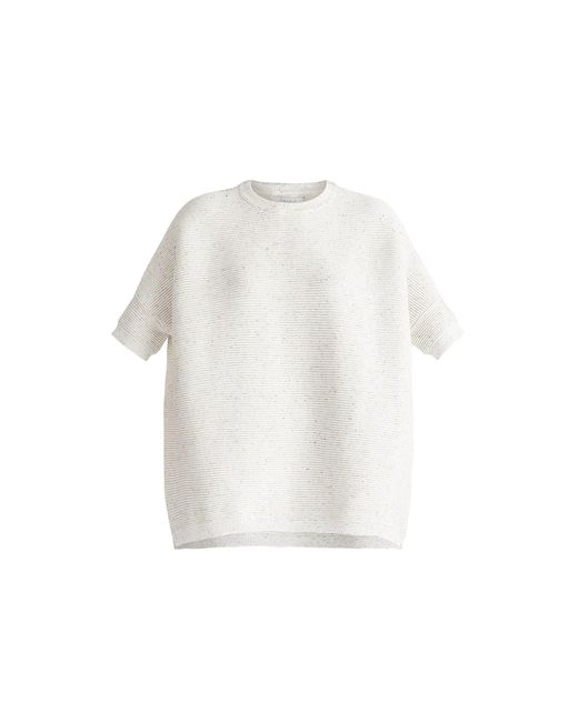 Paisie White Short Sleeve Ribbed Jumper In & Multicolour Speckles