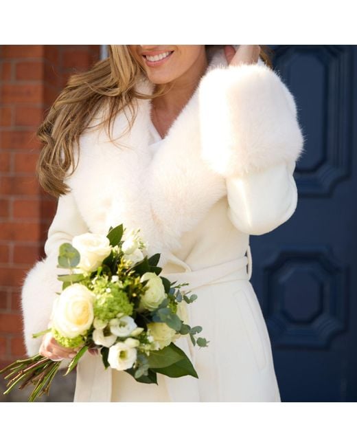 Hortons England White Westminster Cashmere Peplum Coat Faux Fur Ivory