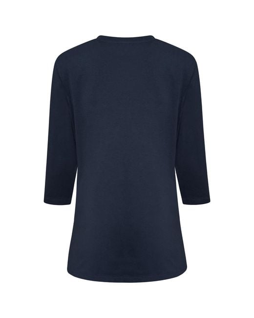 Perlavera Blue Tom Solid Cotton Spandex Three Quarter Sleeve Length Crew Neck T-Shirt