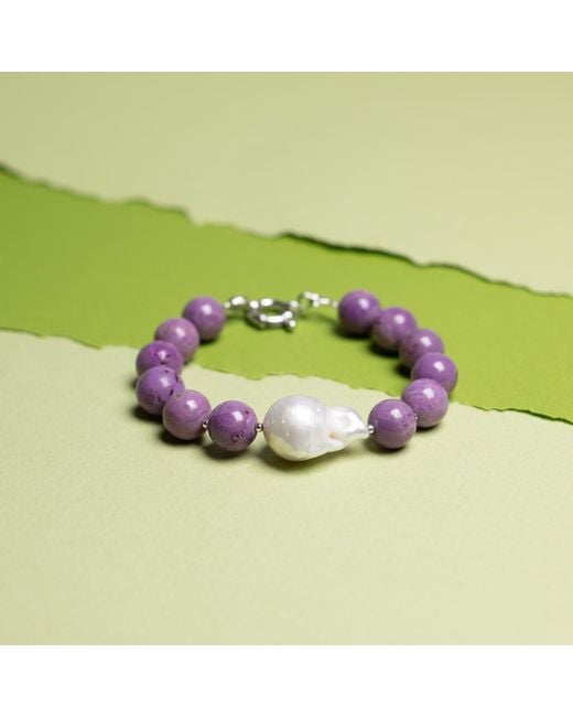 Silver Moon Purple Sterling Bracelet Echo With Gemstones And Baroque Pearl
