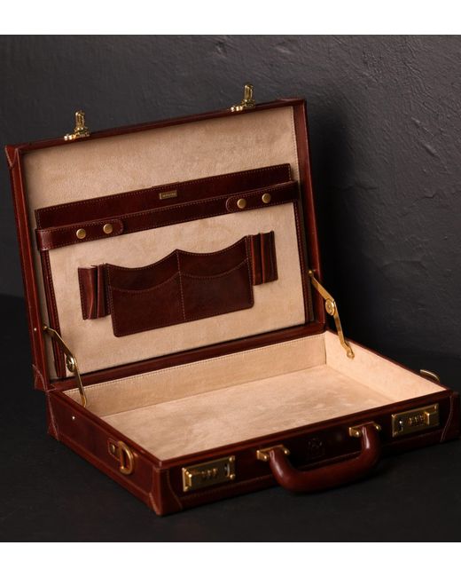 Time Resistance Brown Leather Large Attaché Case Briefcase for men