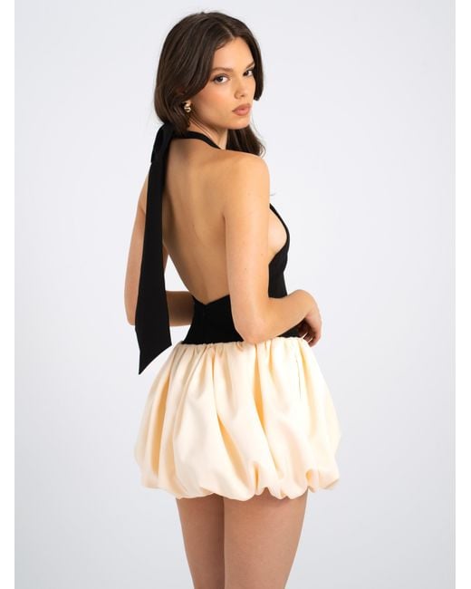 Miss Circle New York Black Yaira Backless Drop Waist Mini Bubble Dress