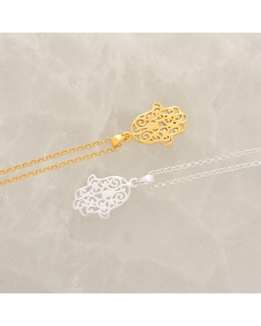 Nellou Jewellery Metallic Hamsa Hand Necklace Plated Sterling