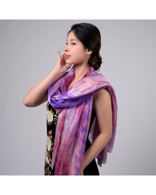 Silk and Bears Purple Berry Brushstroke Silk Scarf – Hand-Dyed Mulberry Silk, Evening Wrap & Gift