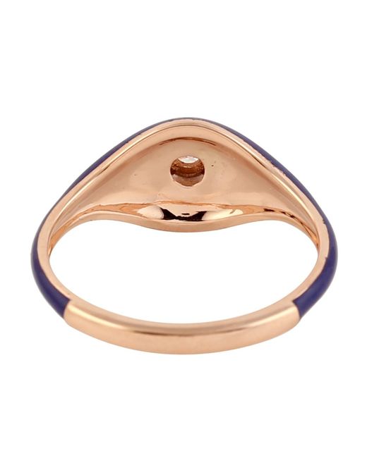 Artisan Blue Solid 14k Natural Diamond Solitaire Band Ring Enamel Jewelry
