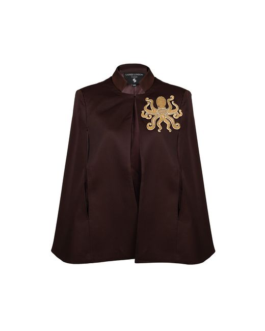 House of Laines London Brown Neutrals Laines Chocolate Couture Tailored Cape With Embellished Octopus Brooch