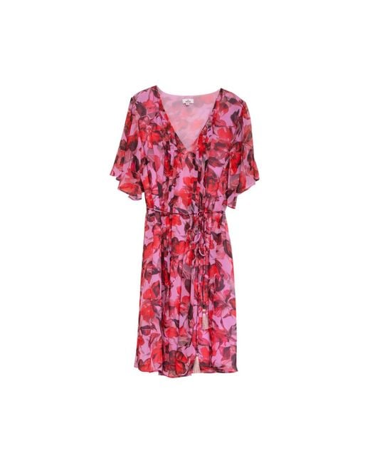 Niza Red Short Dress With Floral Print And Puff Sleeves