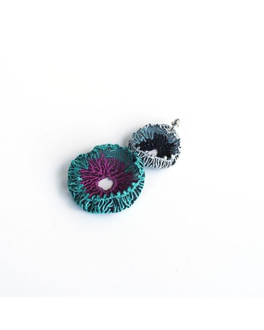Nana Watanabe Green Coral Egg Embroidery Earrings