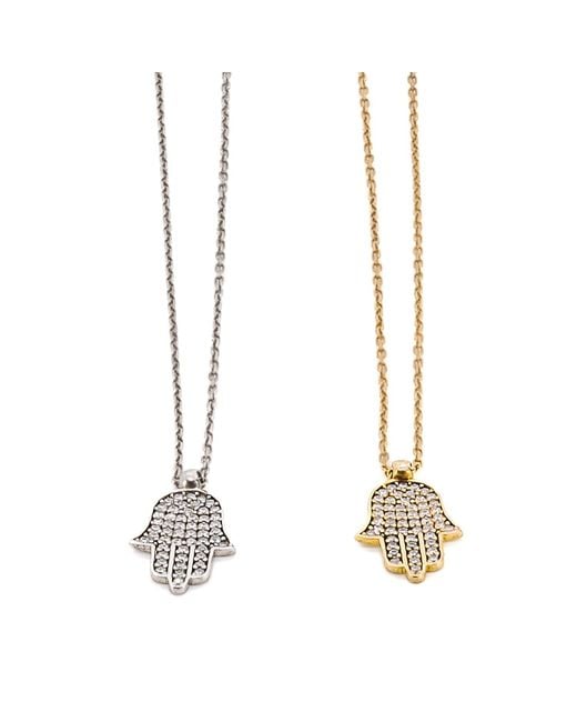 Ebru Jewelry Metallic Dainty Diamond Hamsa Pendant Chain Silver Necklace