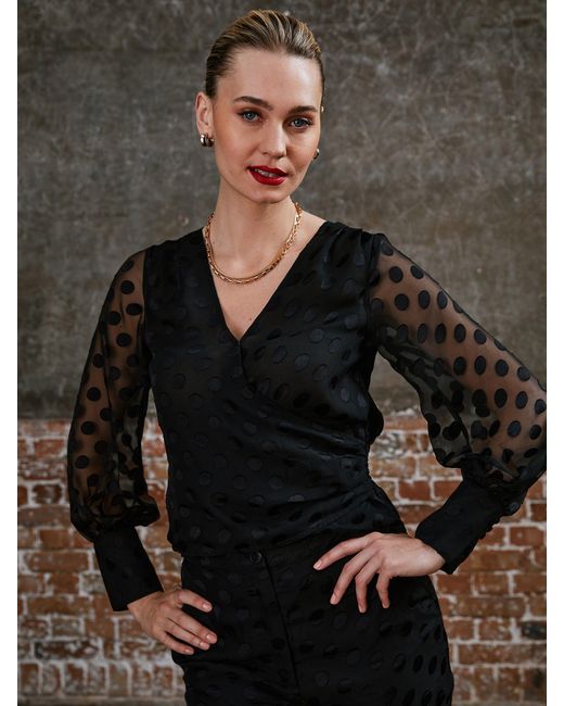 Rose & Nancy Black Ivy Spot Wrap Blouse