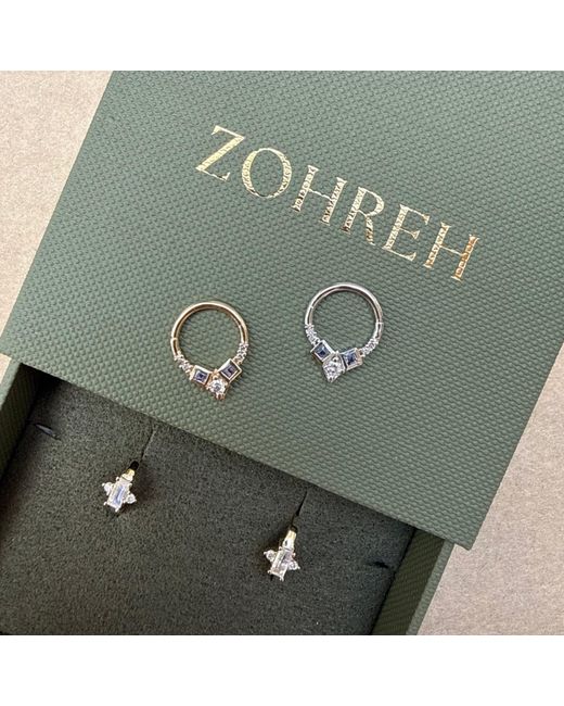 Zohreh Metallic Tanzanite & Diamond Daith Hoop Earring 9K