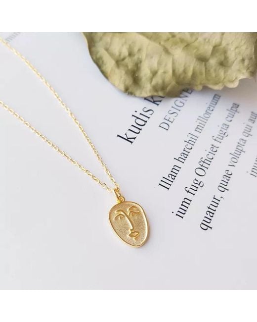 Spero London Metallic Abstract Face Monogram Medal Art Sterling Necklace