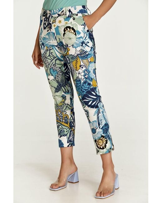 Conquista Blue Floral Cotton Pants