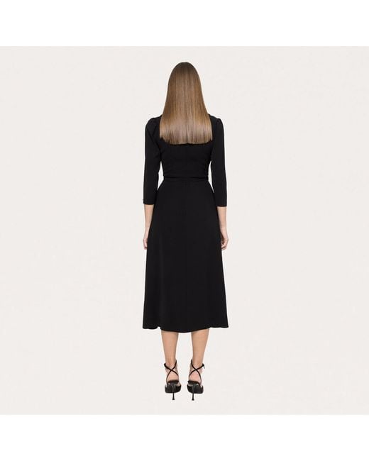 Nissa Black Faux-Pearl Buttons Midi Dress