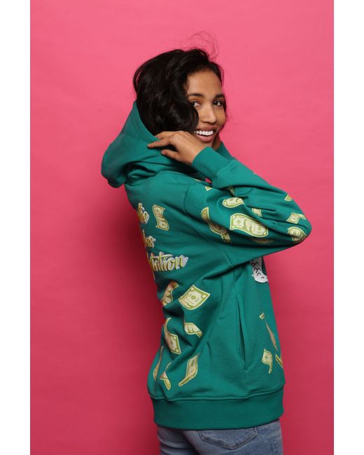 Miracles Manifester Green Manifestation Embroidered Hoodie With Rhinestone Design