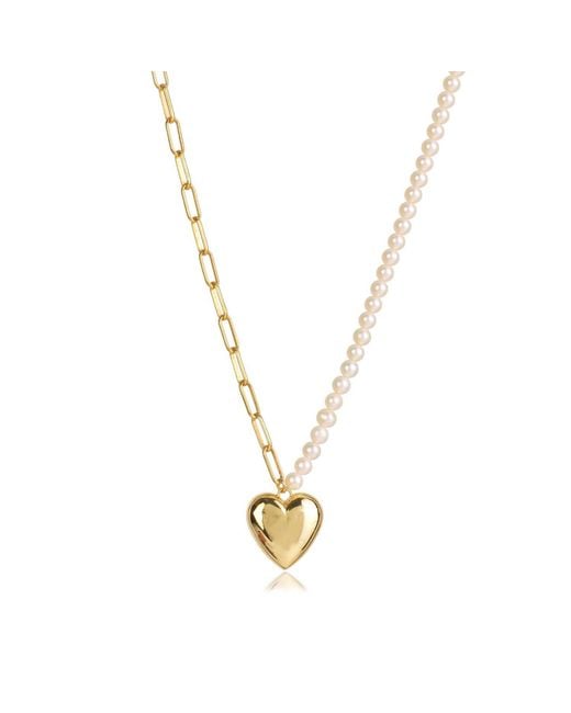 Lila Rasa Metallic Paperclip Pearl Heart Necklace