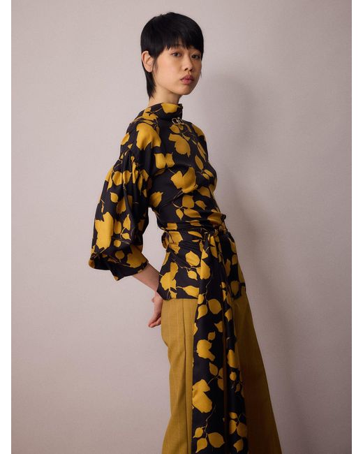 Amanda Thompson Couture Yellow Wren Blouse Silk & Floral