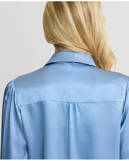 Really Wild Clothing Blue Glyndebourne Silk Detachable Tie Neck Blouse