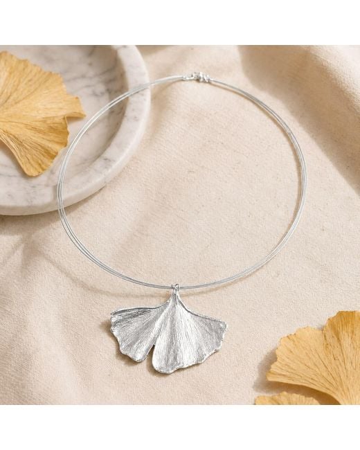 Mother Nature Jewelry White Ginkgo Biloba Leaf Necklace, Handmade Statement Pendant
