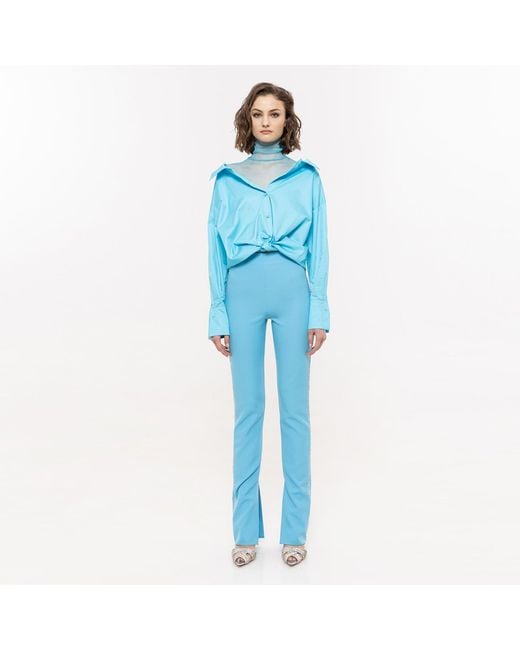Nissa Blue Embellished High-Waisted Pants